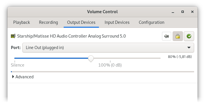PulseAudio Volume Control: No preset, output devices